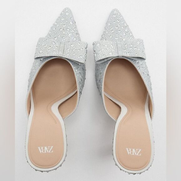 BRIDAL ZARA RHINESTONE BOW HEELED SLING BACKS PRINCESS WEDDING - Picture 5 of 10